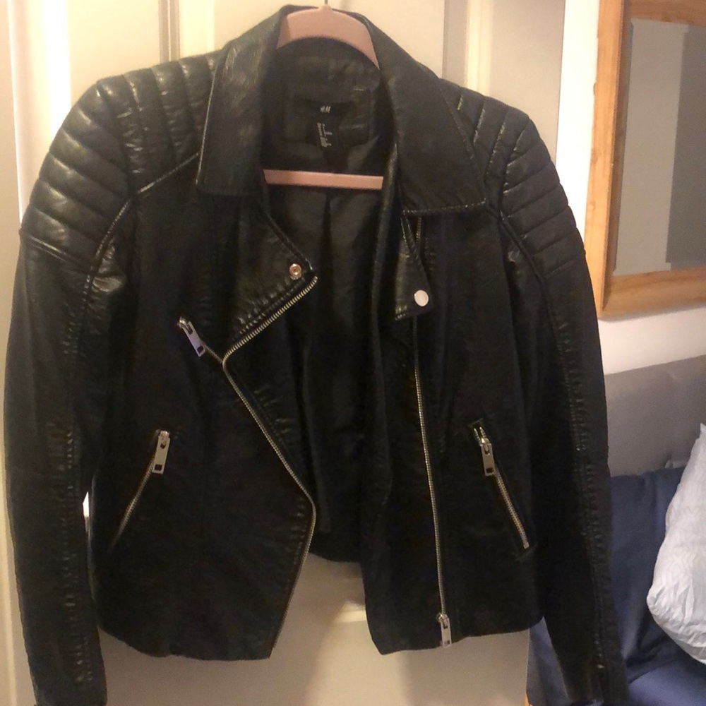 H & M faux leather moto jacket sz 6